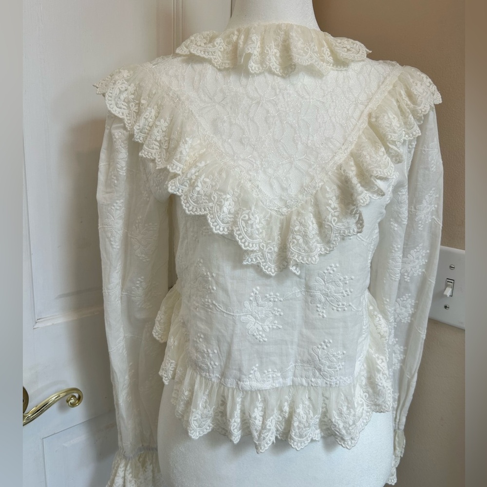 House of Sunny Cream Lace Ruffled Blouse